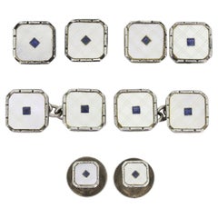 Art Deco Blue Paste Cufflinks Dress Stud Set