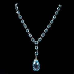 Art Deco Blue Paste Stone Dropper Necklace Silver, circa 1920