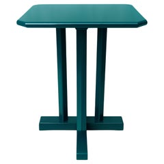 Art Decó Azul Pavo Real Color Nogal Bistro Coffee Cocktail Table, Siglo XX