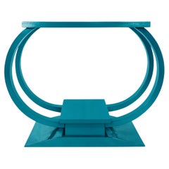 Art Deco Blue Peacock color Wood Console Hall Table, 20th Century