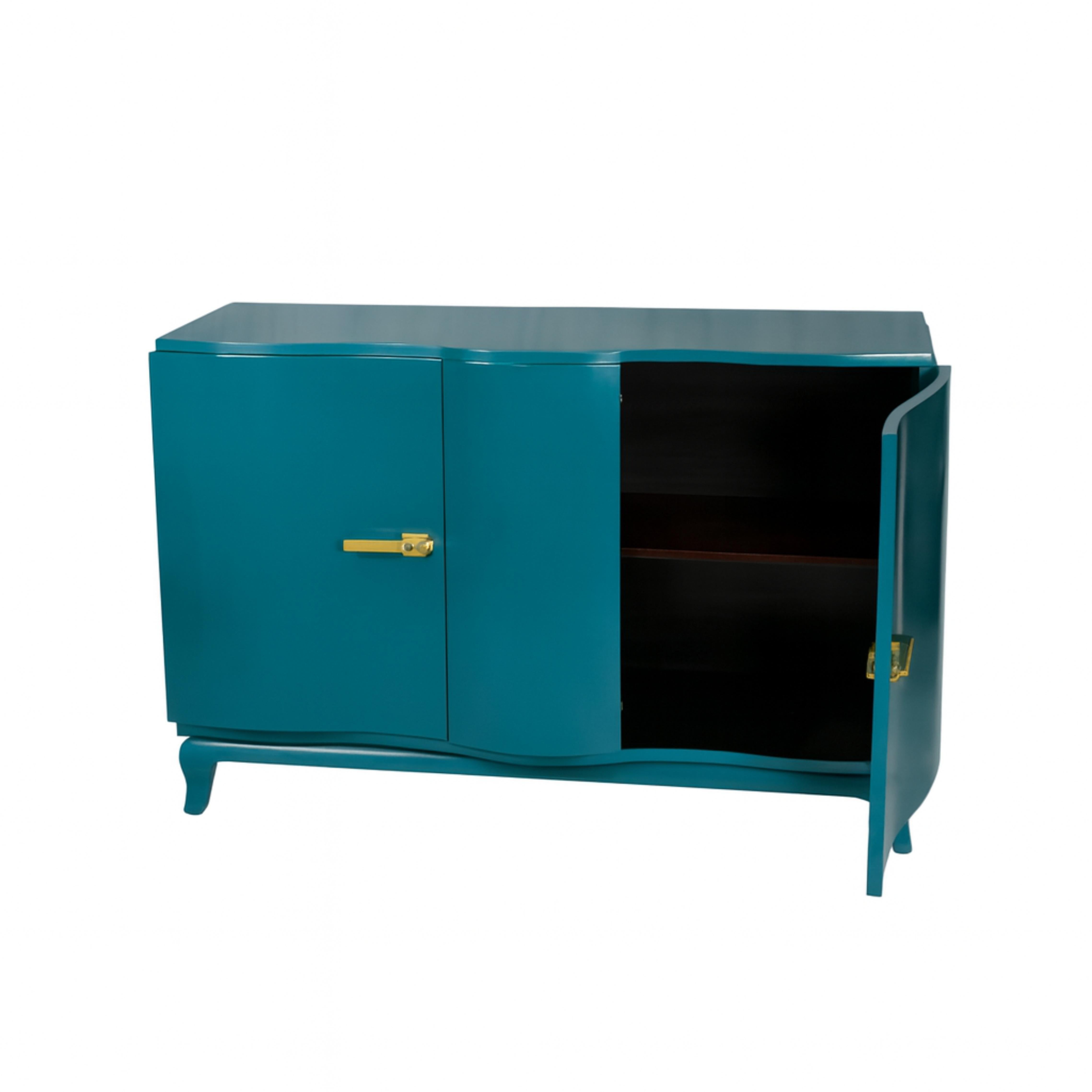Art Deco  Blauer Pfau Streamline Nussbaum Kredenz Sideboard, 20. Jahrhundert (Art déco) im Angebot