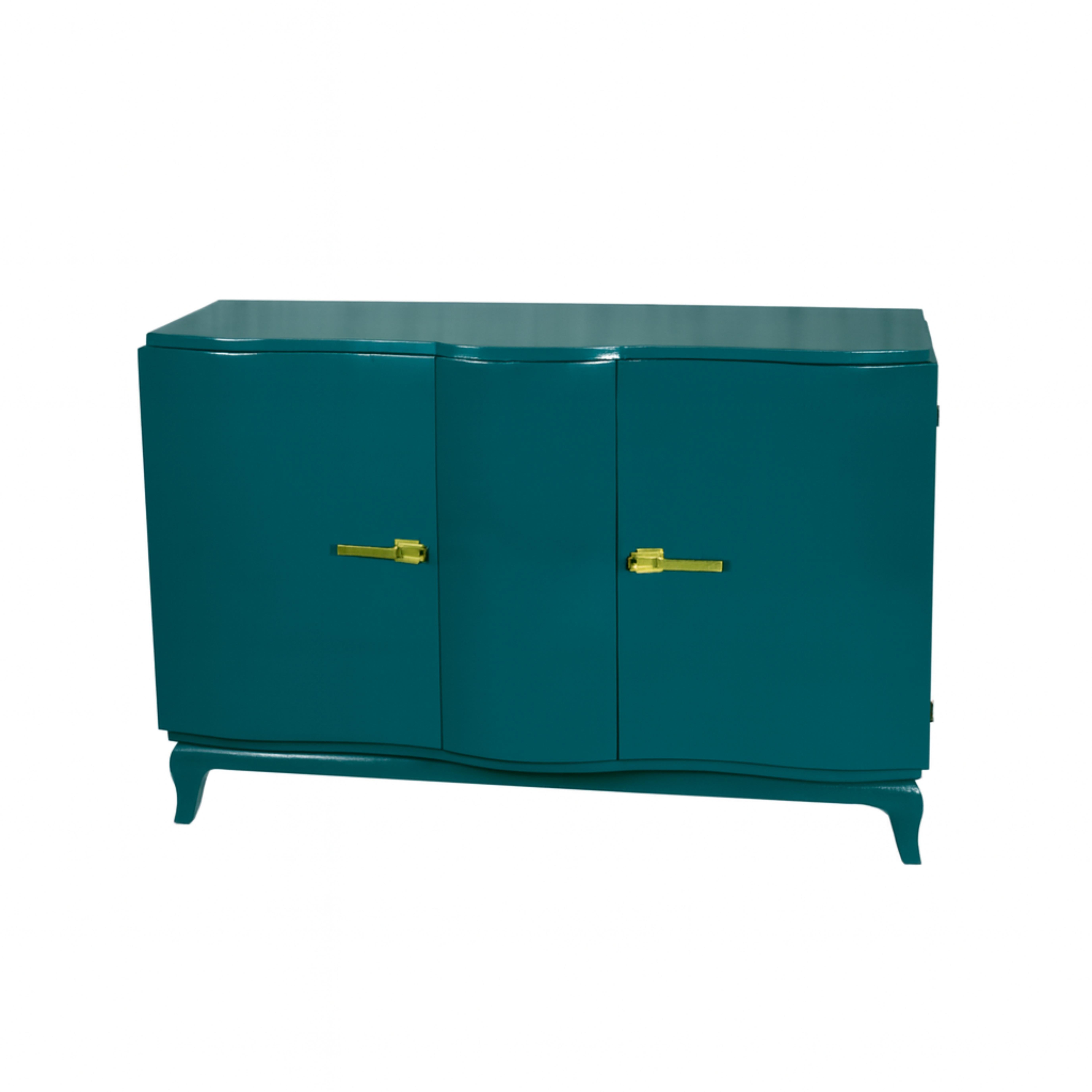 Art Deco  Blauer Pfau Streamline Nussbaum Kredenz Sideboard, 20. Jahrhundert (Belgisch) im Angebot