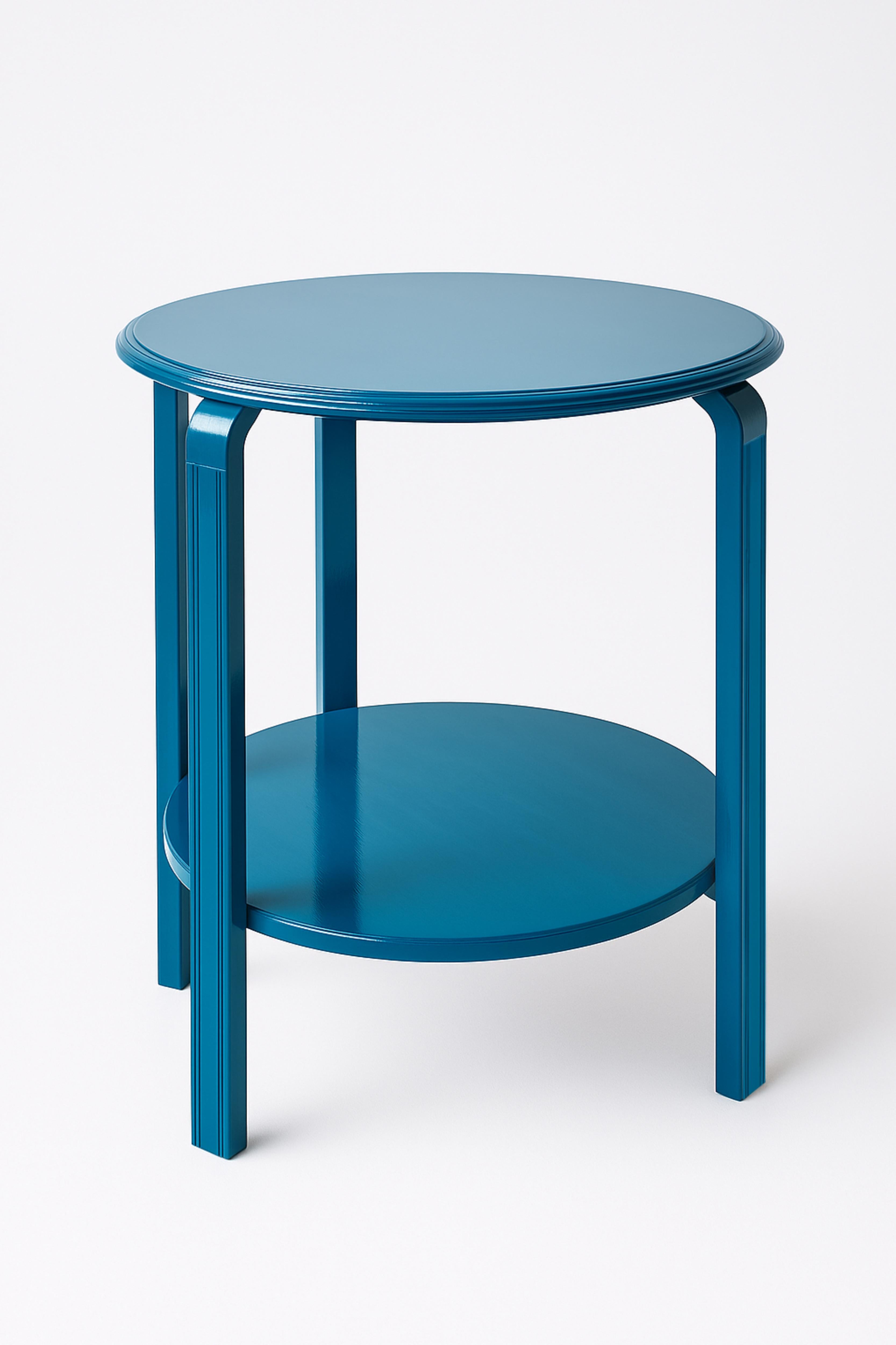 Mesa Auxiliar Redonda Art Decó de Nogal Azul Pavo Real, Siglo XX en Bueno estado para la venta en Lisbon, PT