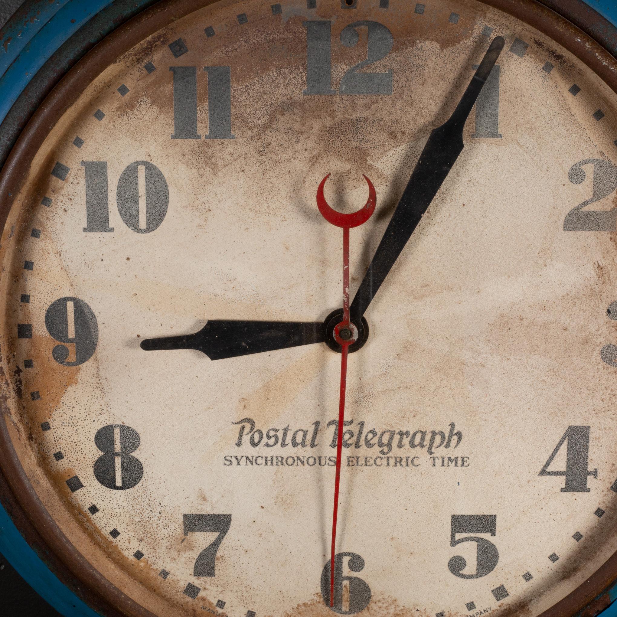 Art Deco Blue Postal Telegraph Clock c.1930 In Good Condition For Sale In San Francisco, CA