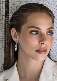 Art Deco 18K White Gold Dangle Earrings with Blue Sapphires & Diamonds
