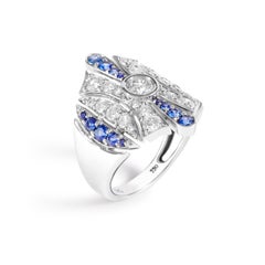 Art Deco 18K White Gold Thalassa Ring with Blue Sapphires & Diamonds