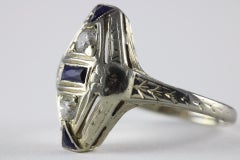 Art Deco Blue Sapphire and Diamond Navette Dinner Ring