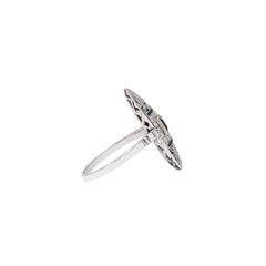 Art Deco Blue Sapphire and Diamond Open Work Cocktail Ring in Platinum, c.1920s