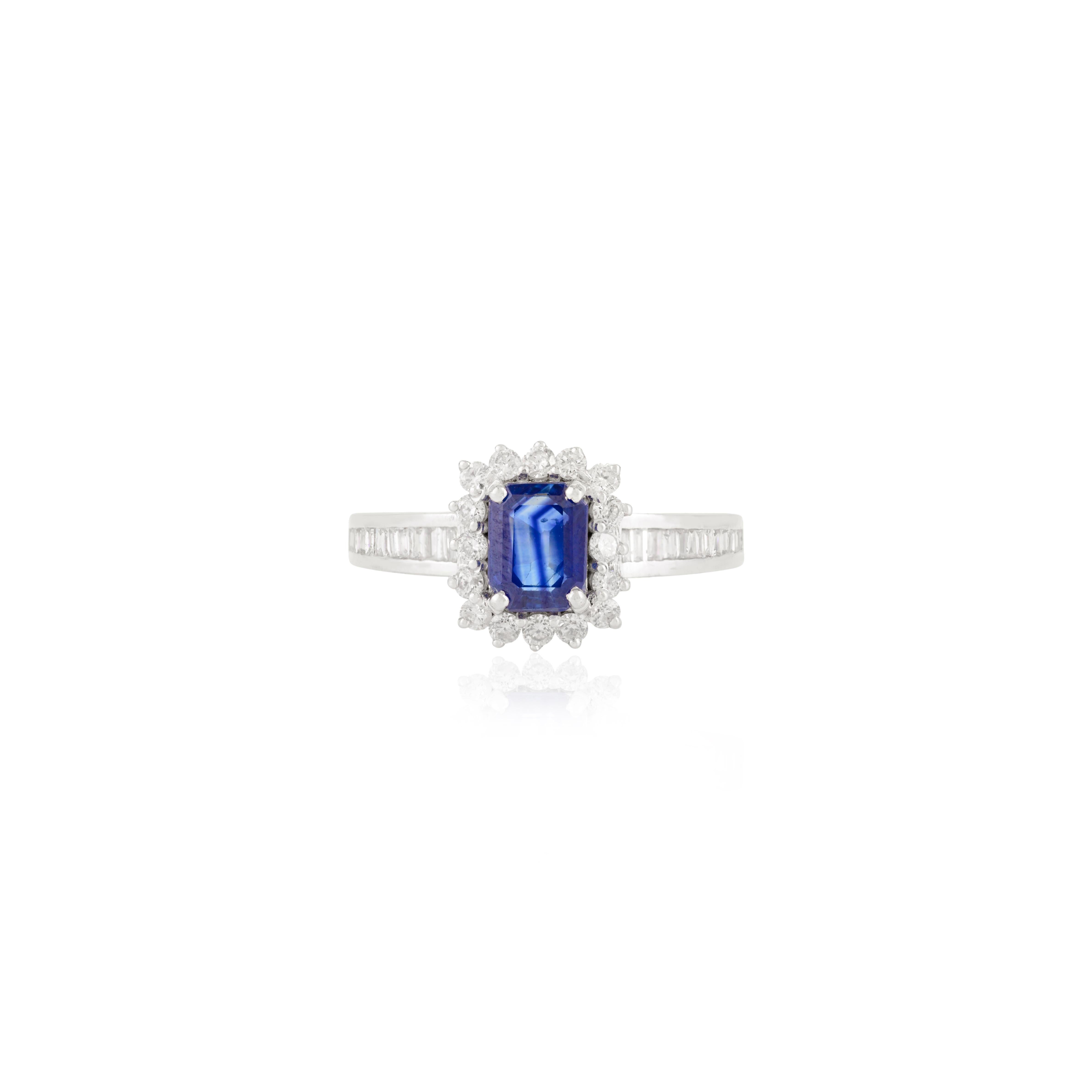 in vendita:  Anello di fidanzamento in oro bianco 14K con zaffiro blu e diamanti Art Deco 3