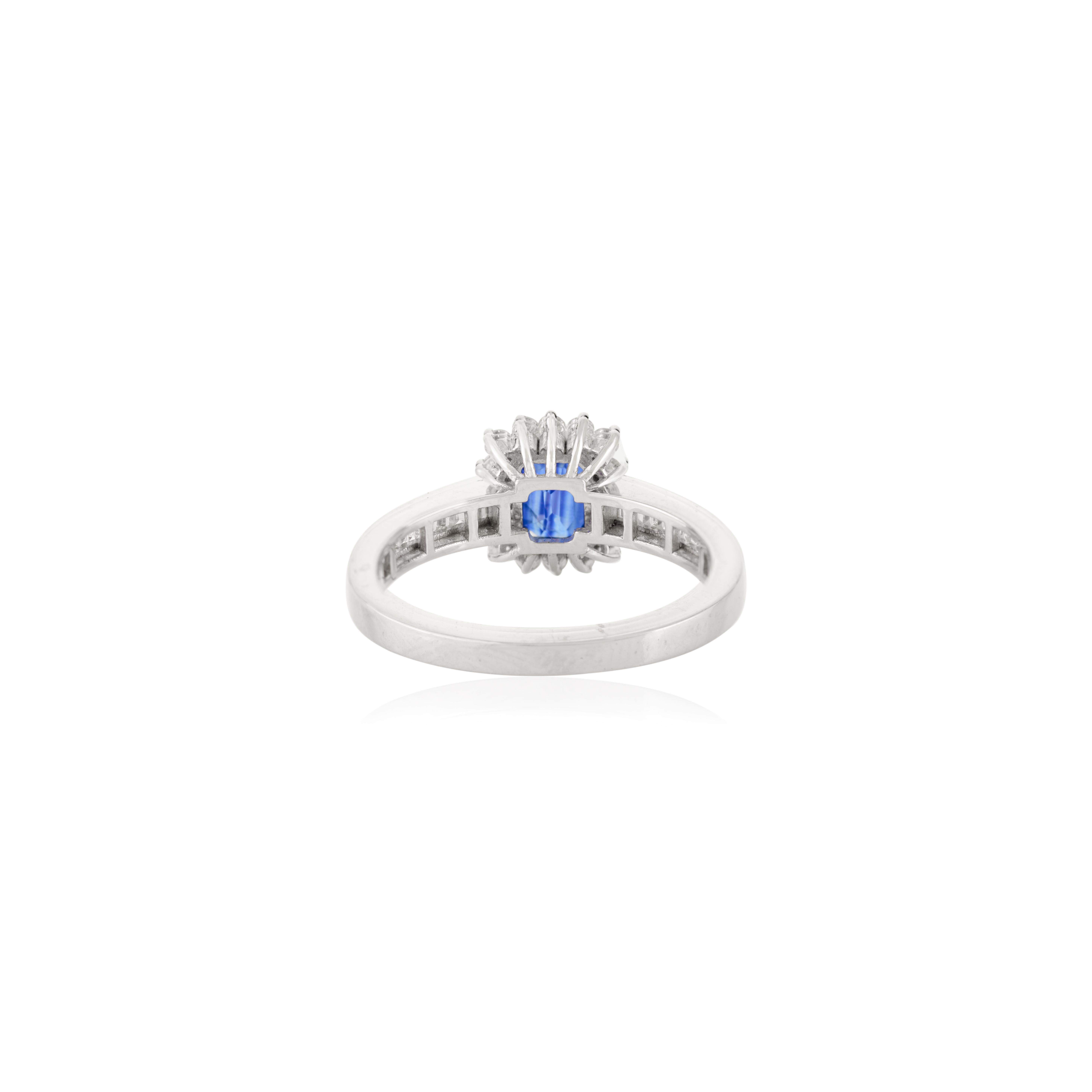 in vendita:  Anello di fidanzamento in oro bianco 14K con zaffiro blu e diamanti Art Deco 7