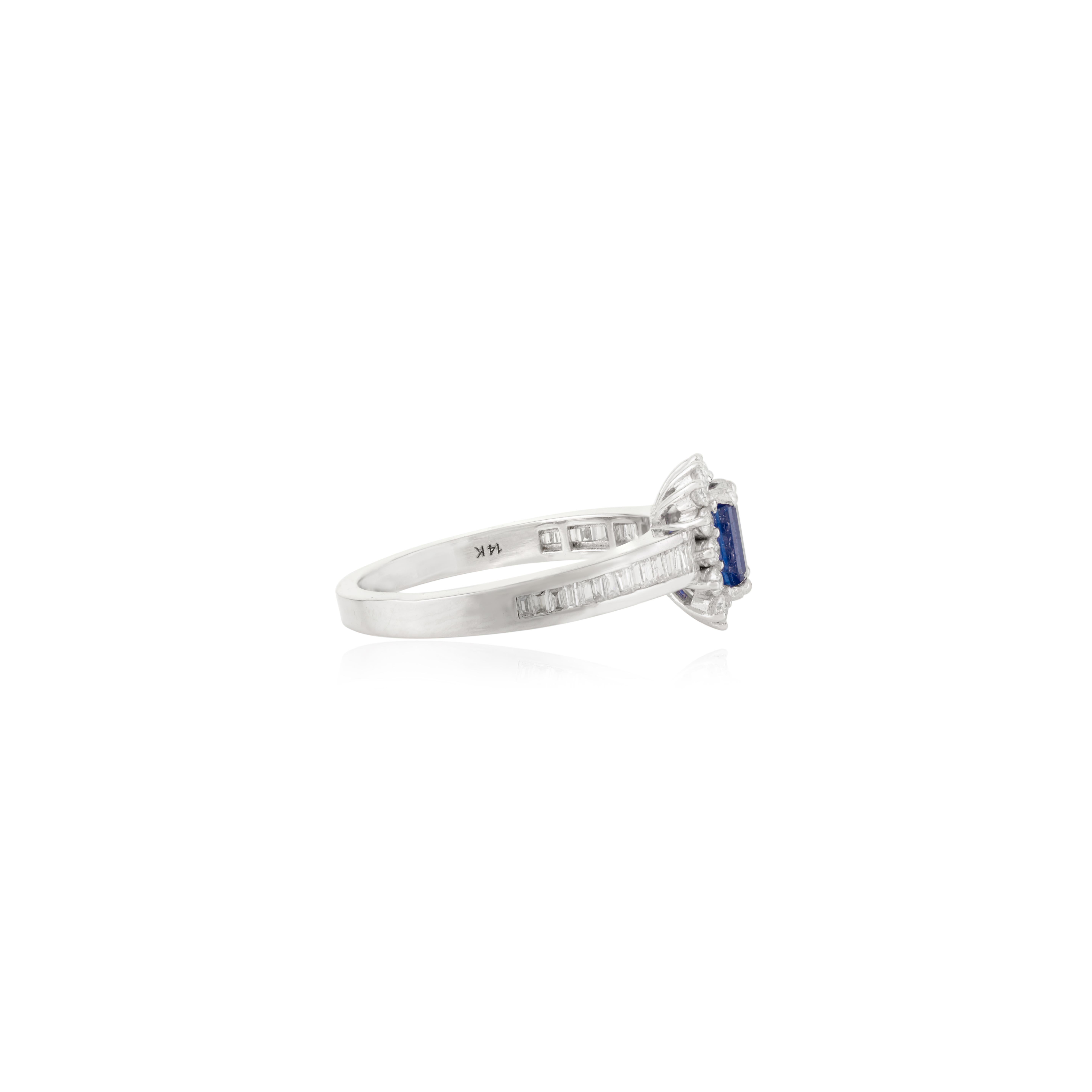 in vendita:  Anello di fidanzamento in oro bianco 14K con zaffiro blu e diamanti Art Deco 9