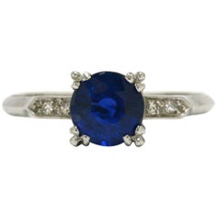 Art Deco Blue Sapphire Vintage Engagement Ring Gemstone Solitaire Kashmir Color