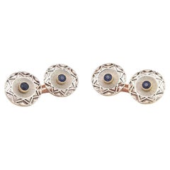 Gemelli Art Deco con zaffiro blu in oro 18 carati e platino