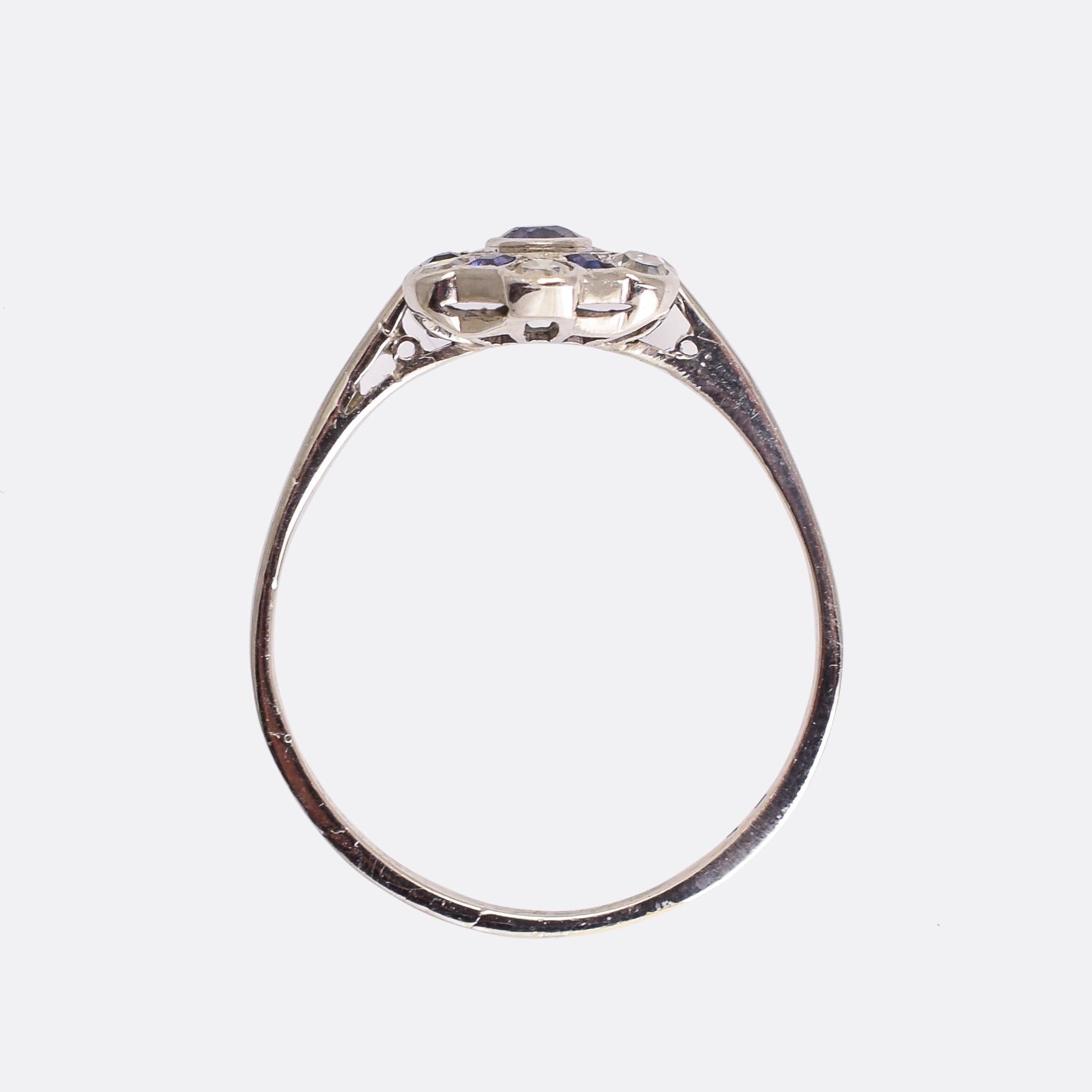 Women's Art Deco Blue Sapphire Diamond Cluster Ring