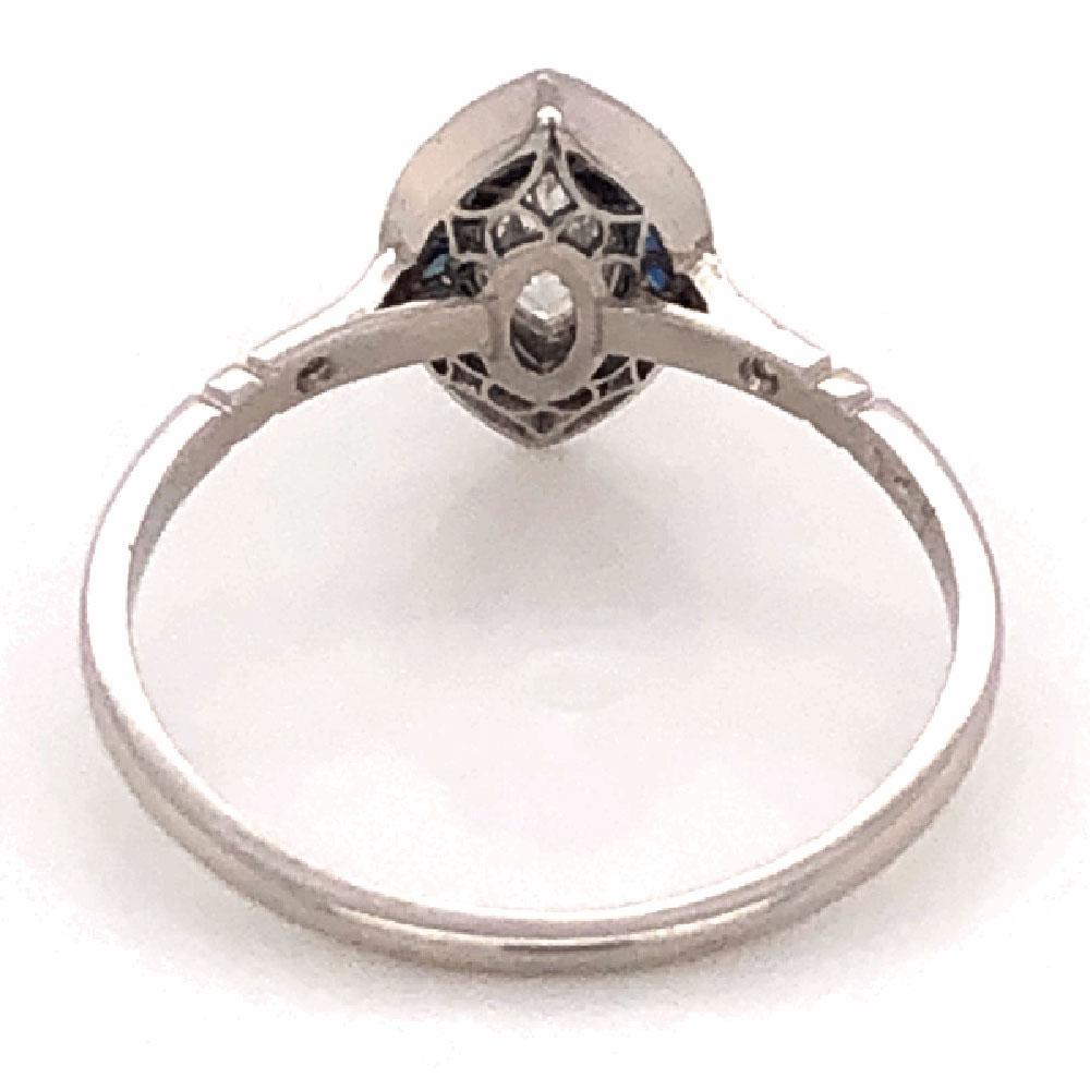 Art Deco  Blue Sapphire Diamond Halo Platinum Engagement Ring Estate Fine Jewelry