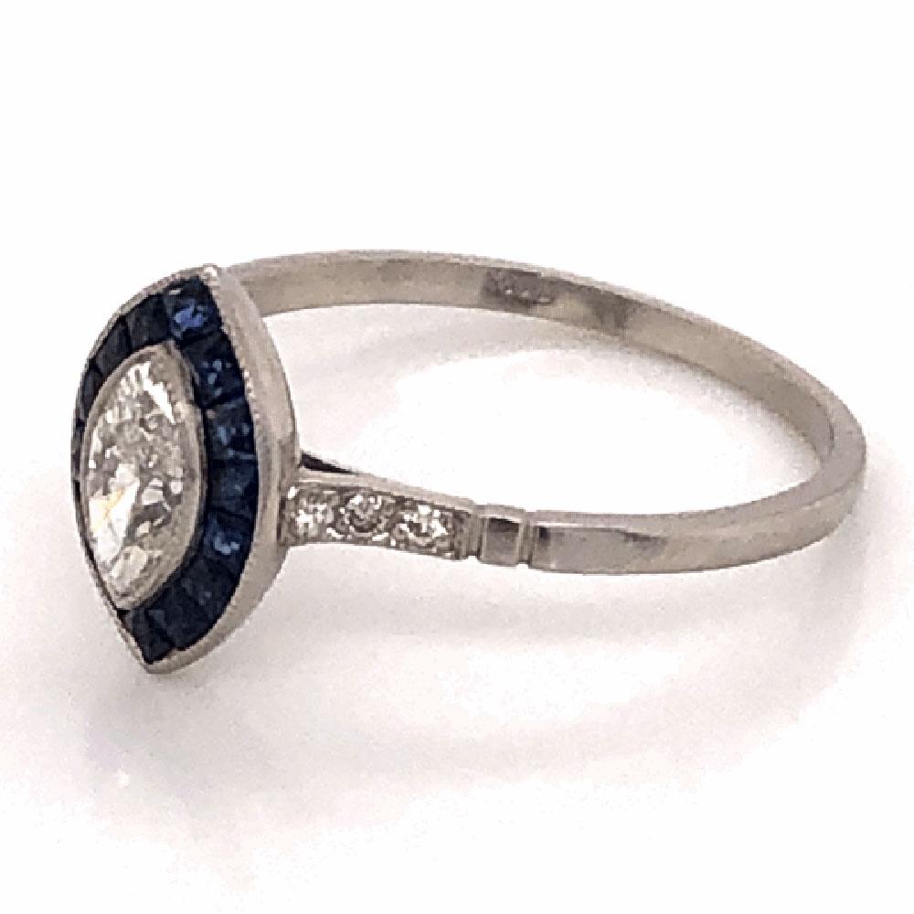  Blue Sapphire Diamond Halo Platinum Engagement Ring Estate Fine Jewelry In Excellent Condition In Montreal, QC