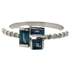 Art Deco Blue Sapphire Diamond Promise Ring for Girlfriend in 925 Silver
