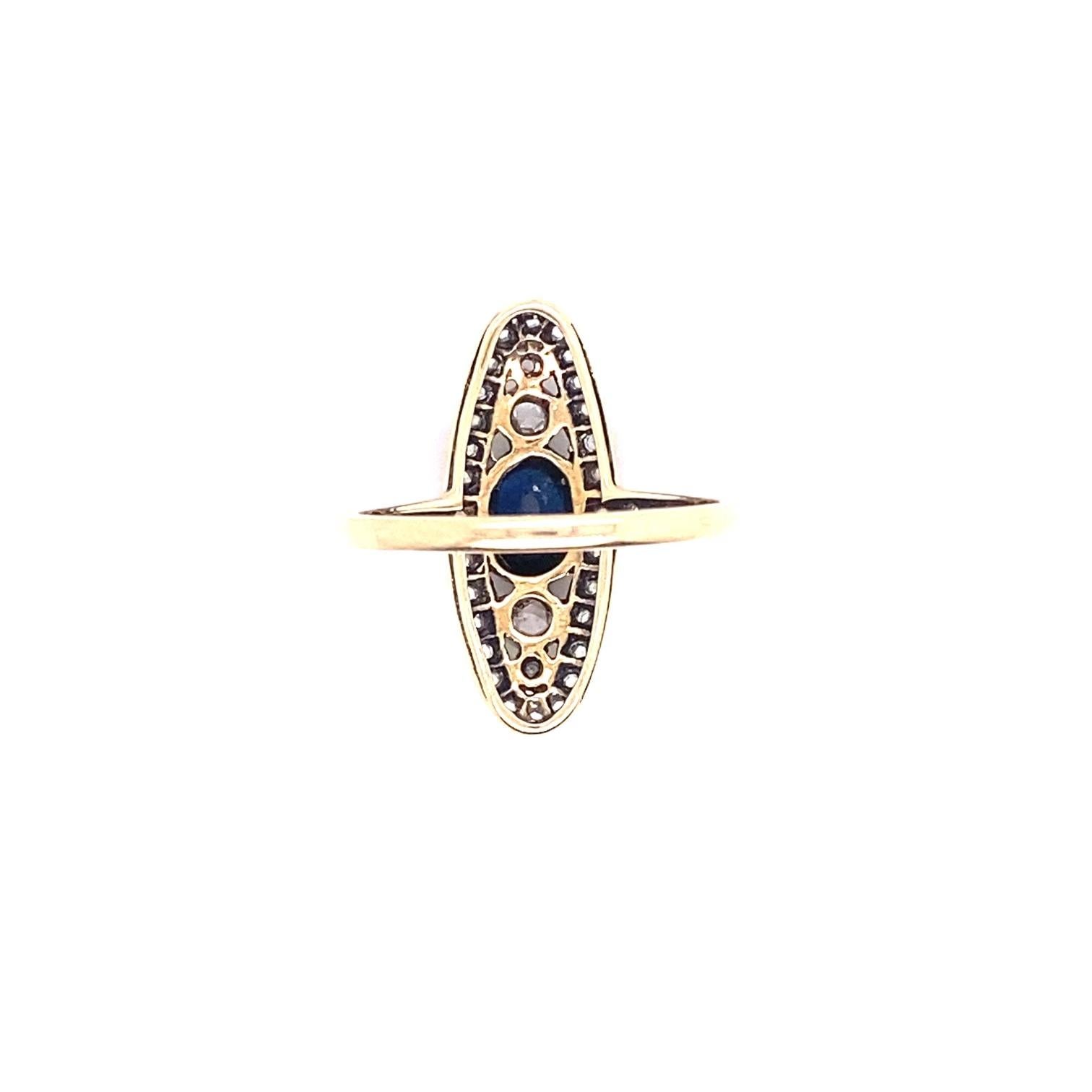 Blauer Saphir-Ring mit Diamanten im Art déco-Stil im Zustand „Hervorragend“ im Angebot in Los Angeles, CA