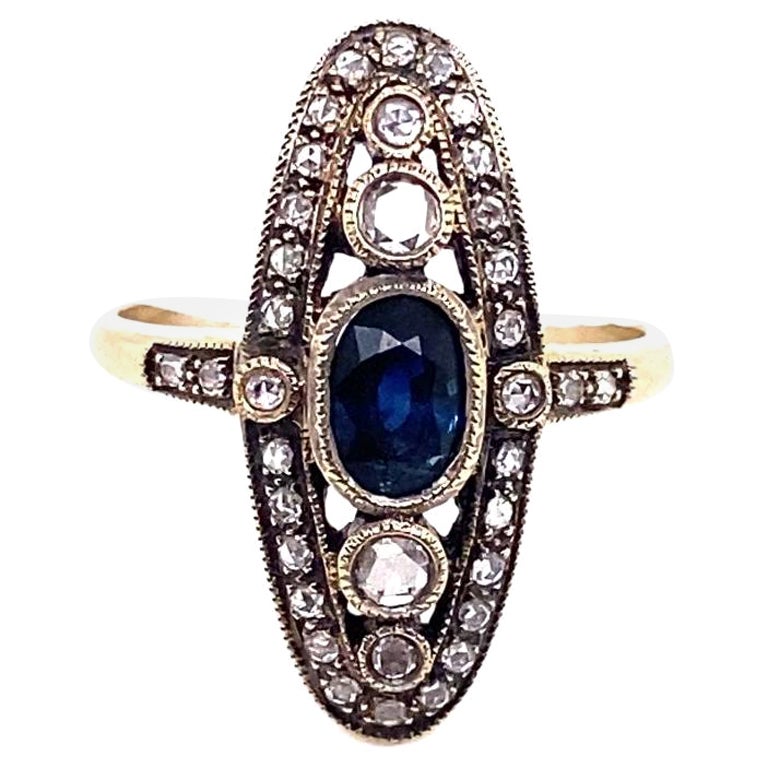 Art Deco Blue Sapphire Ring with Diamonds