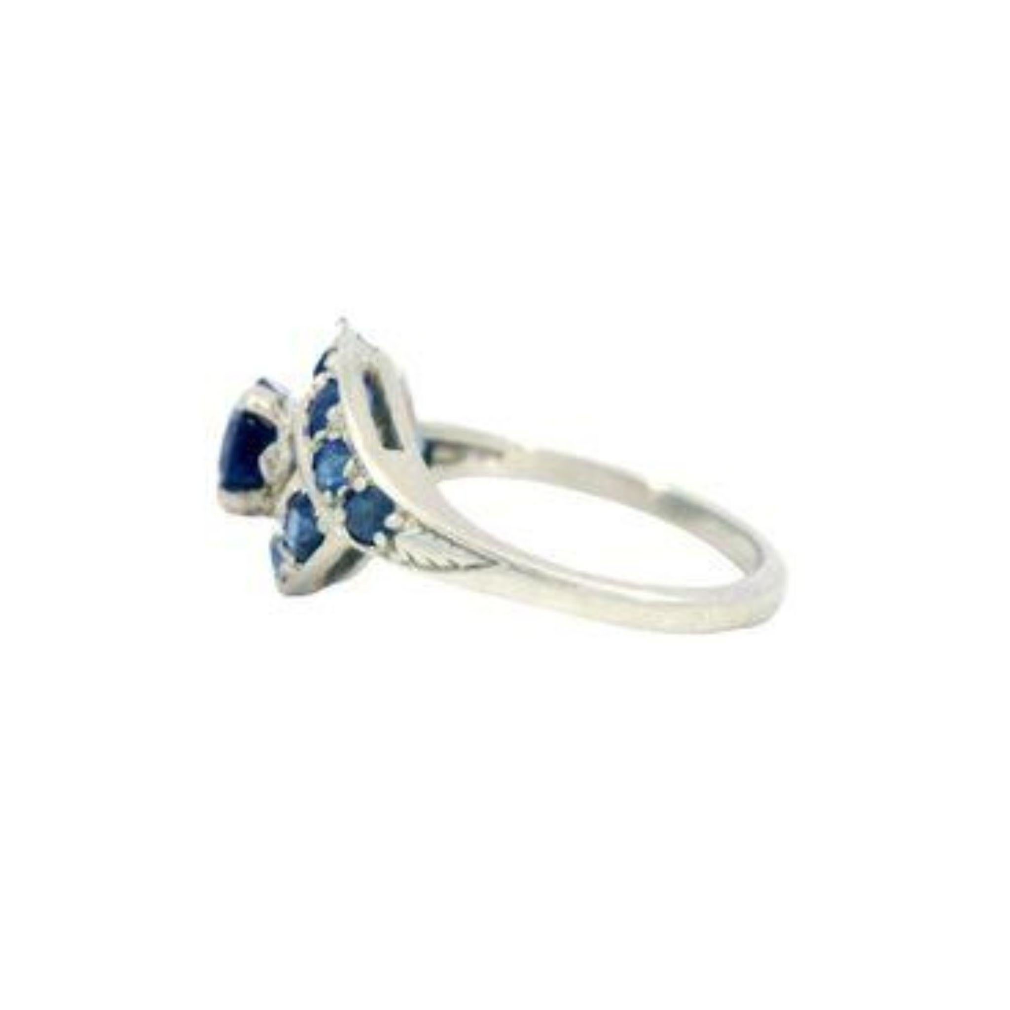 Oval Cut Art Deco No Heat Sapphire Bypass Halo Ring 14K White Gold For Sale