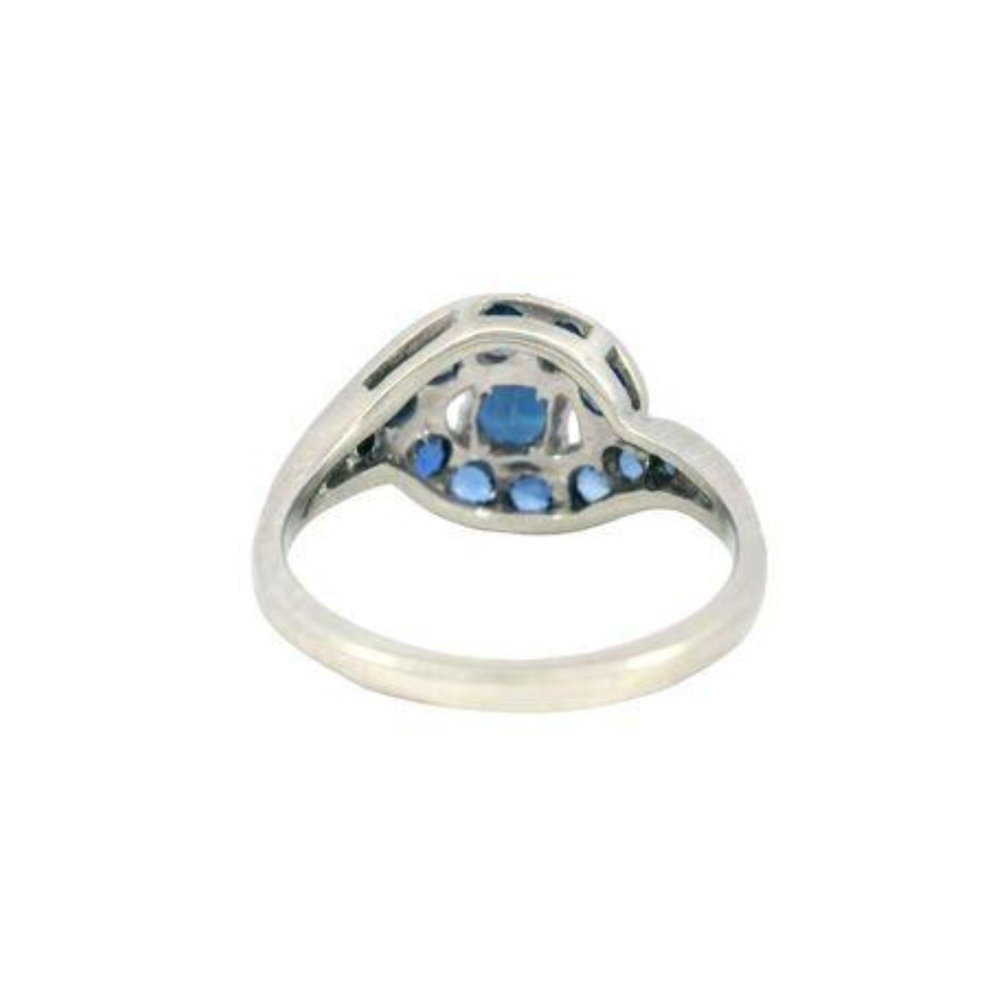 Art Deco No Heat Sapphire Bypass Halo Ring 14K White Gold In Good Condition For Sale In Fairfield, CT