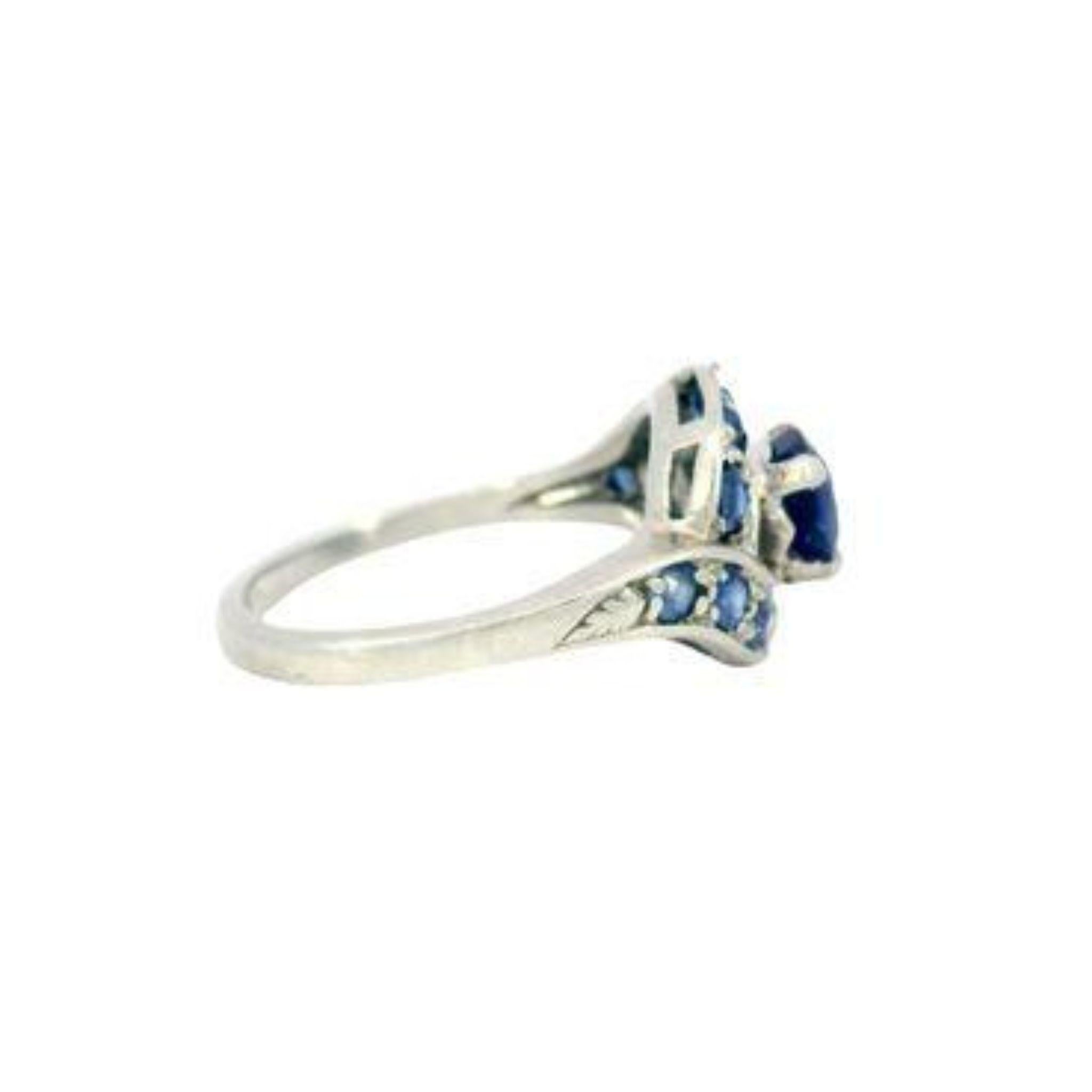 Women's Art Deco No Heat Sapphire Bypass Halo Ring 14K White Gold For Sale