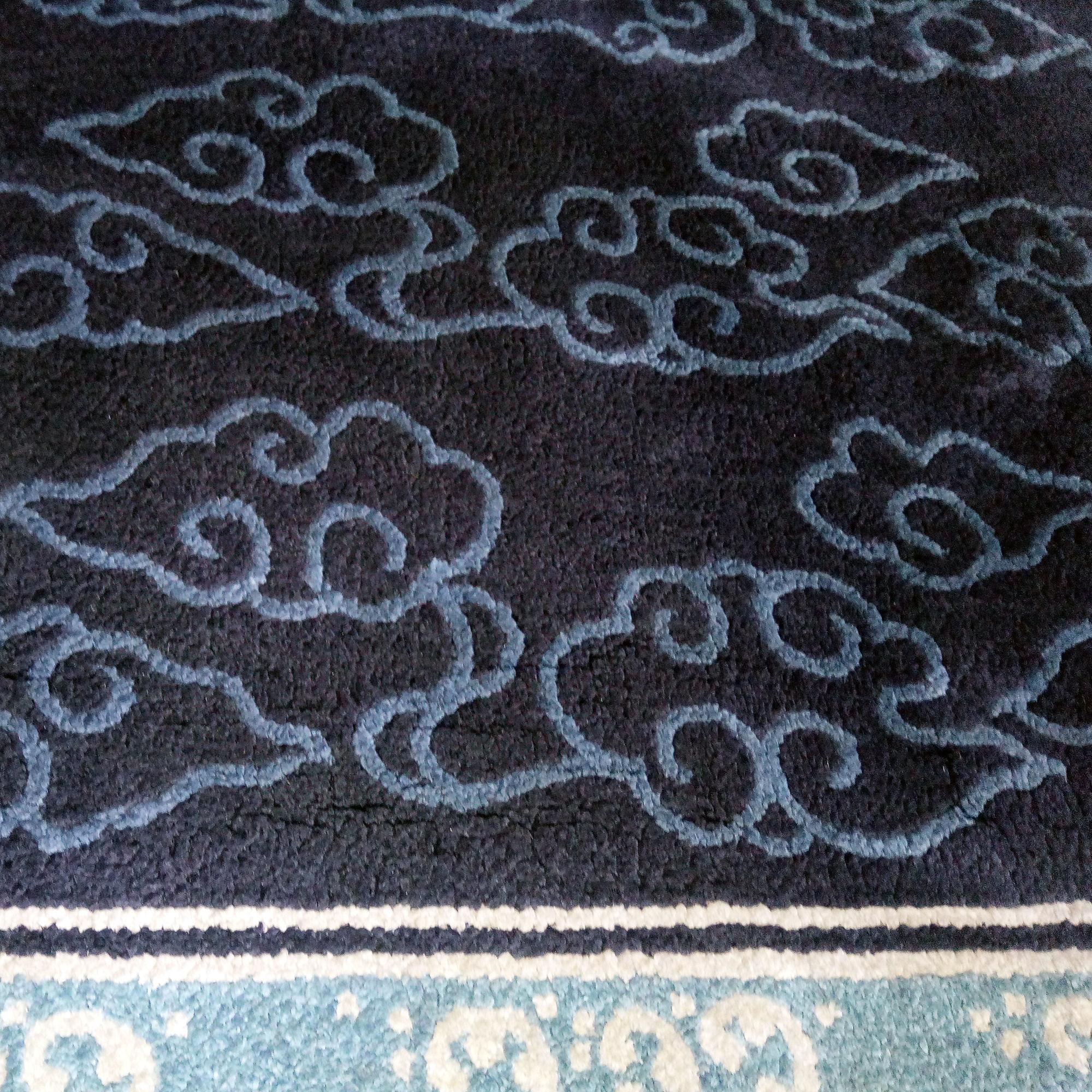 Art Deco Blue Silk Rug with Asian Décor, Peking Blue For Sale 3