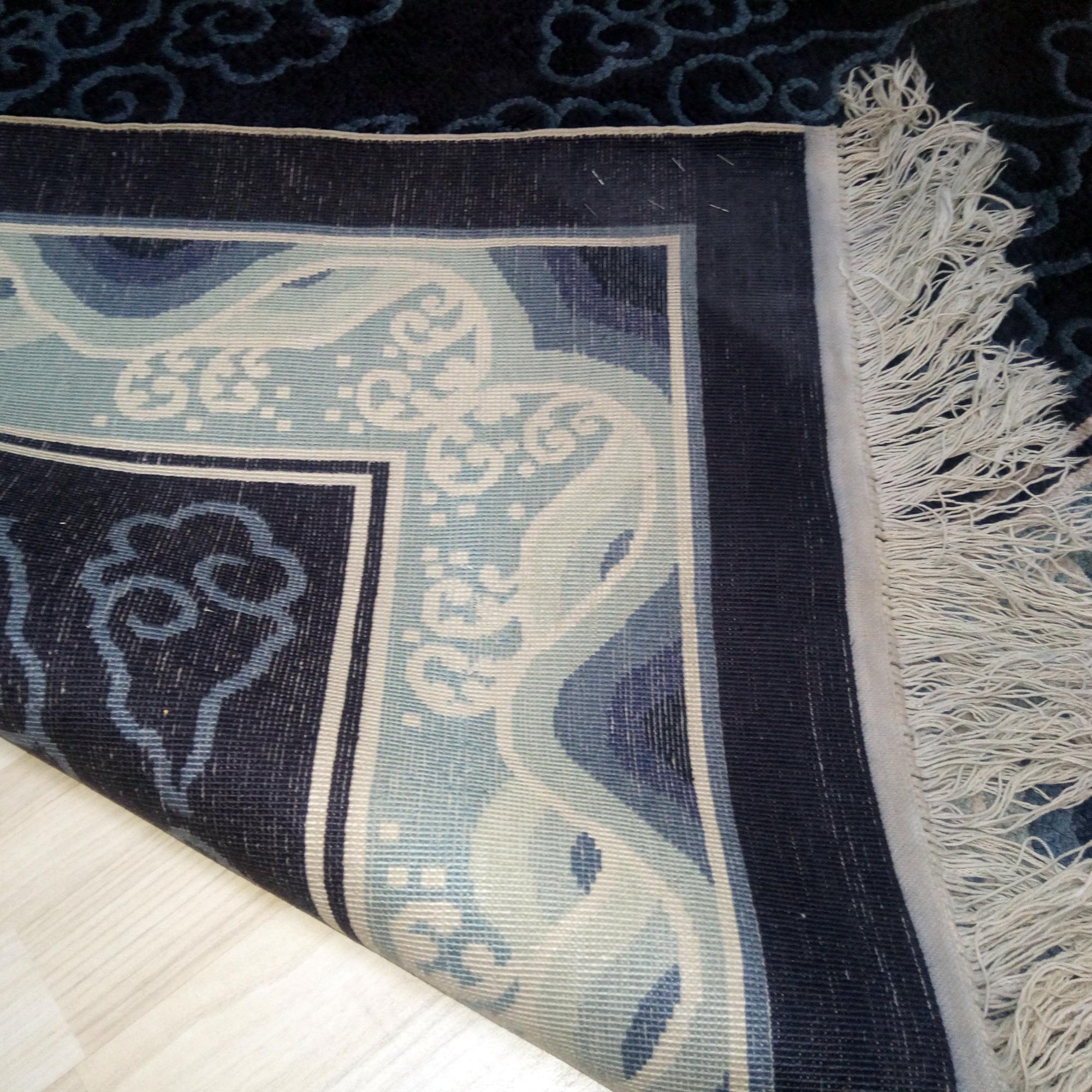 Art Deco Blue Silk Rug with Asian Décor, Peking Blue For Sale 4