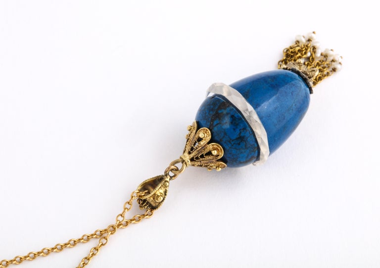 Women's Edwardian Blue Sodalite and Crystal Egg Necklace For Sale