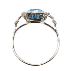 Art Deco Blue Spinel and Diamond Ring
