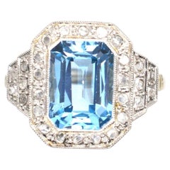 Art Deco Blue Spinel and Diamond Ring