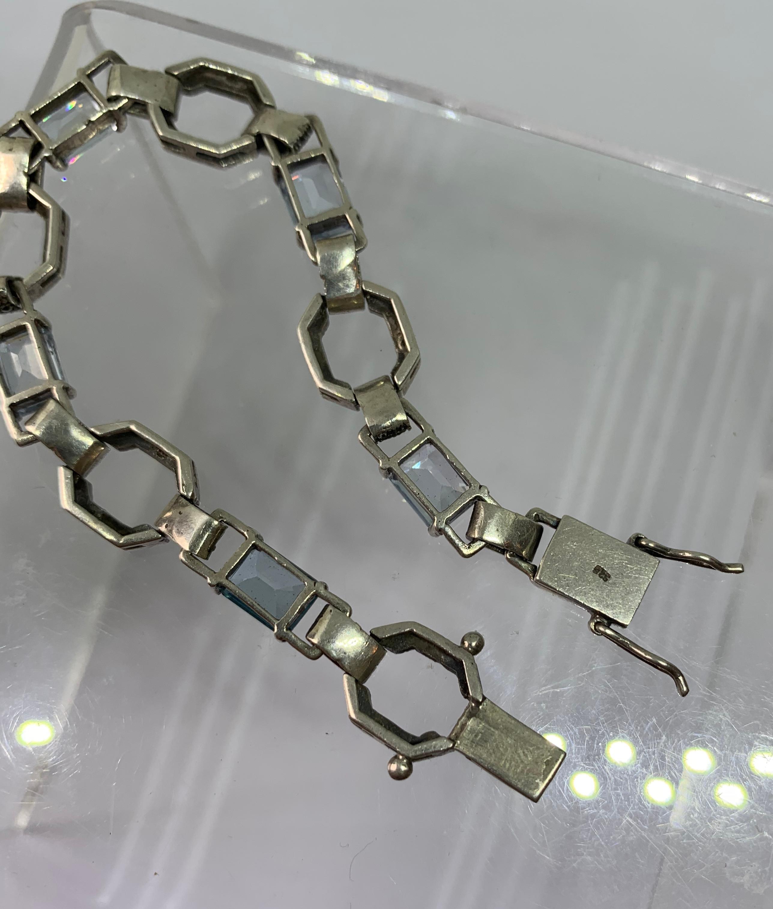 Art Deco Blue Spinel Marcasite Bracelet Sterling Silver Rare Antique Circa 1920 For Sale 3