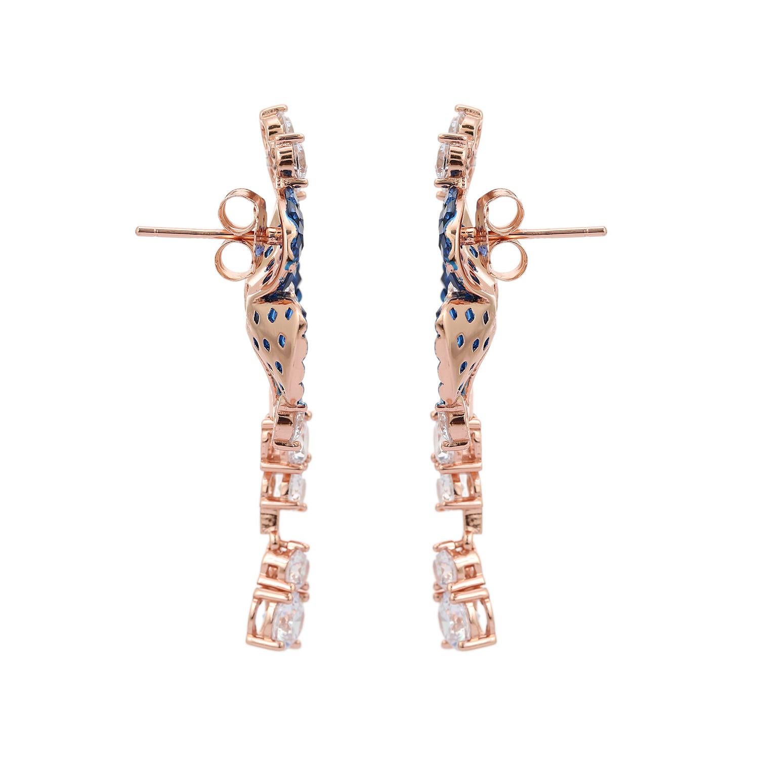 Art Deco Blue Stone Flower Drop Earrings in Sterling Silver Gift for Her In New Condition In New York, NY