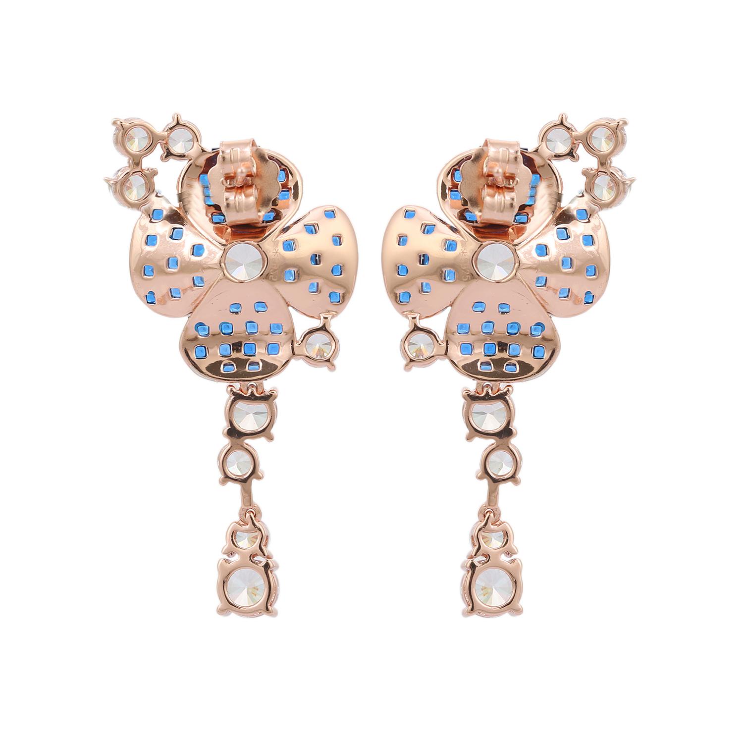Art Deco Blue Stone Flower Drop Earrings in Sterling Silver Gift for Her 1