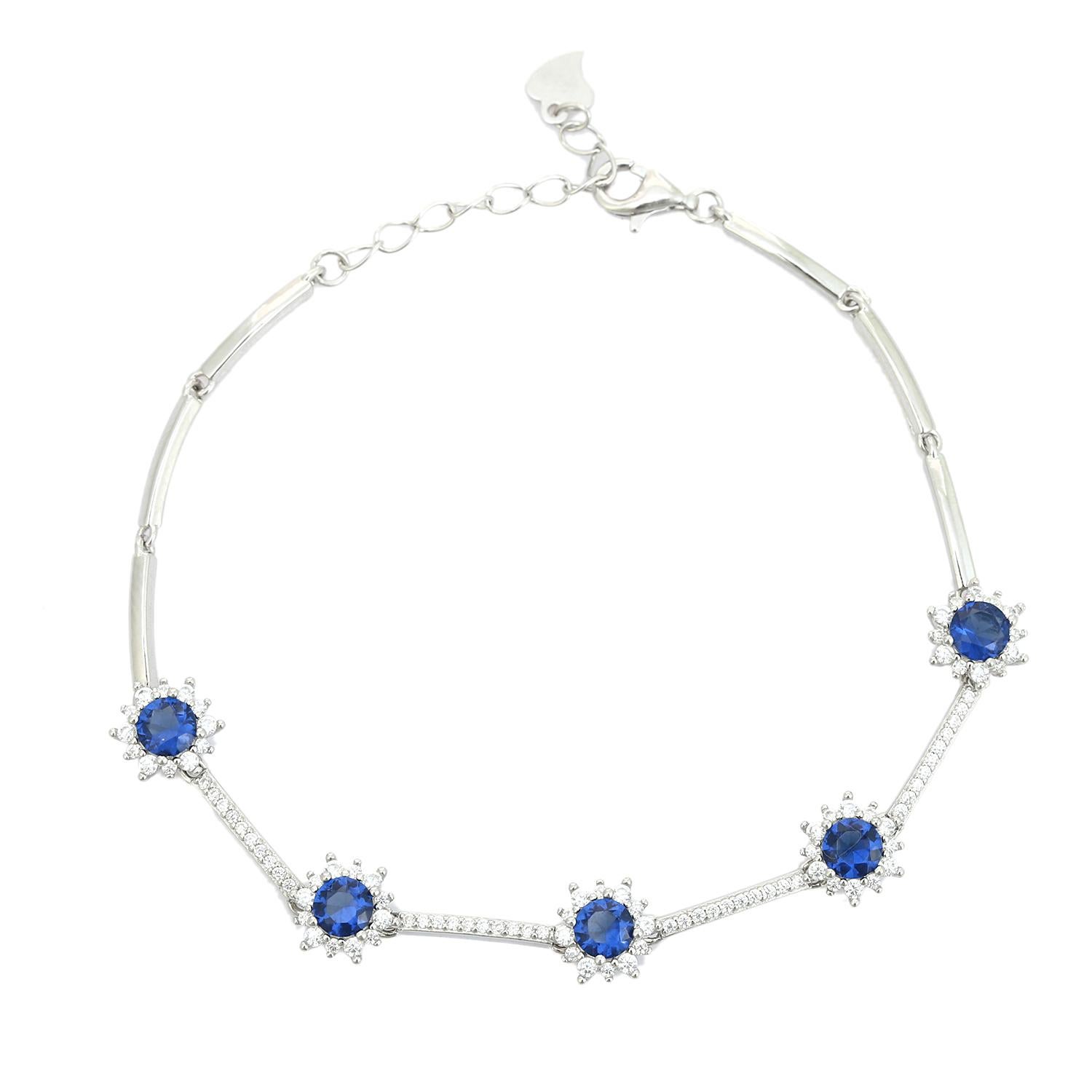 Contemporary Elegance Vivid Blue Zircon Bracelet for Her in 925 Sterling Silver In New Condition For Sale In New York, NY