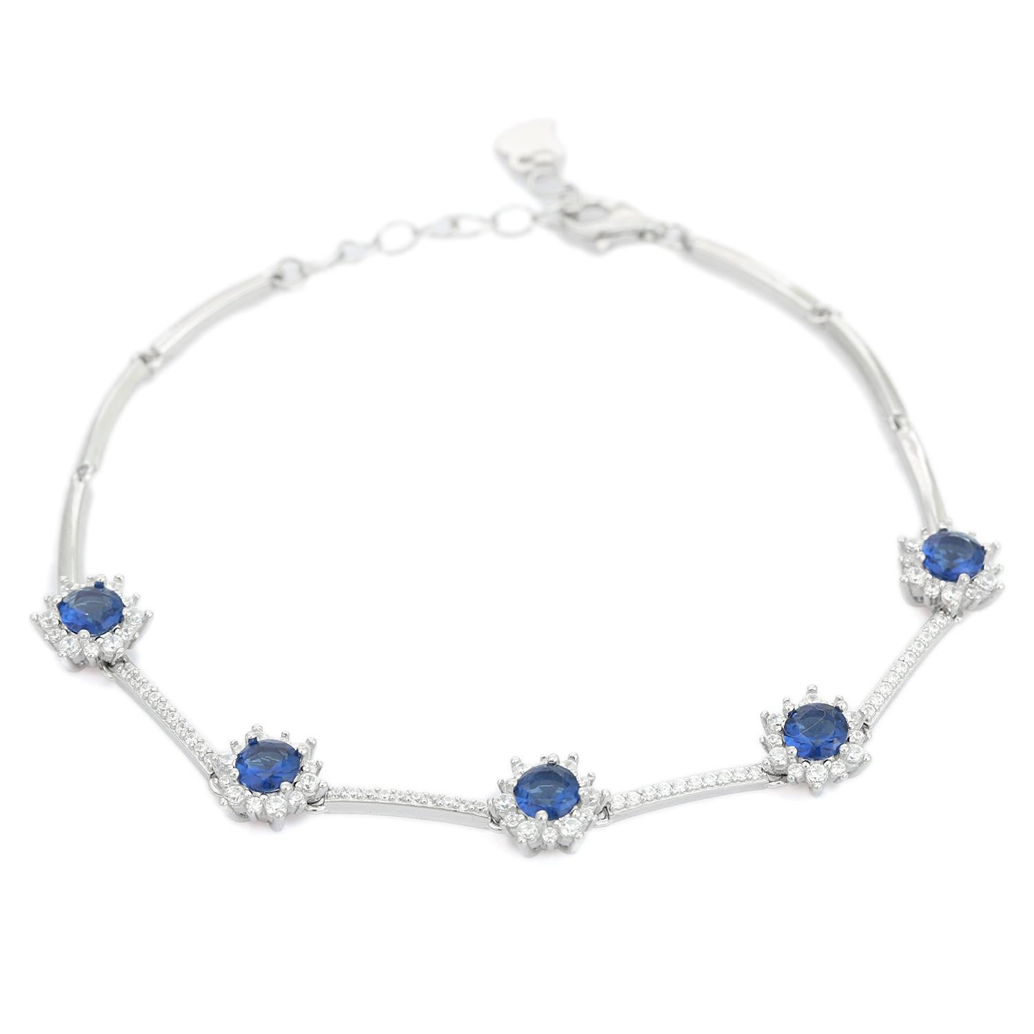 Contemporary Elegance Vivid Blue Zircon Bracelet for Her in 925 Sterling Silver For Sale 1