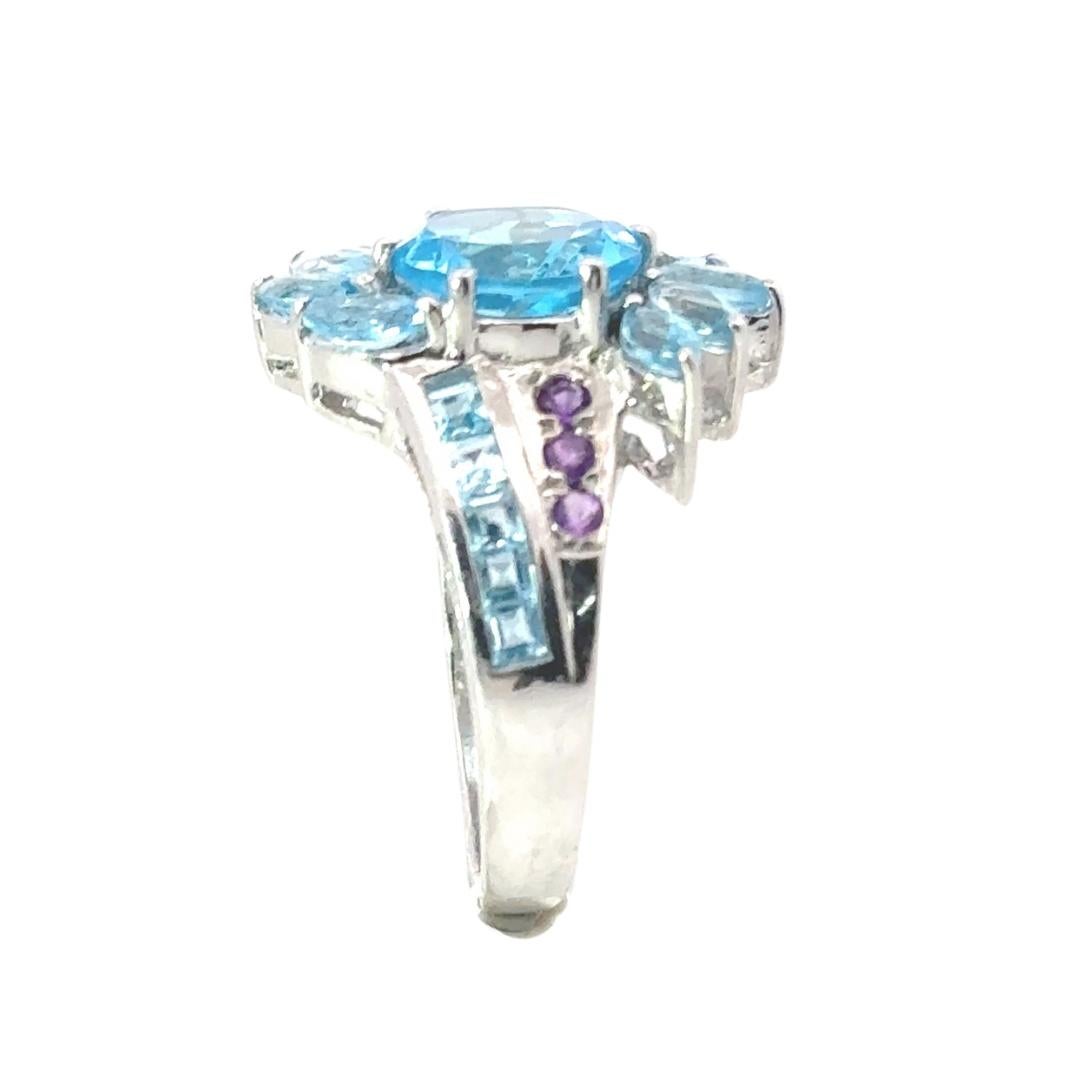 For Sale:  Bold Blue Topaz & Amethyst Cocktail Unisex Ring for Him in 925 Solid Silver 3