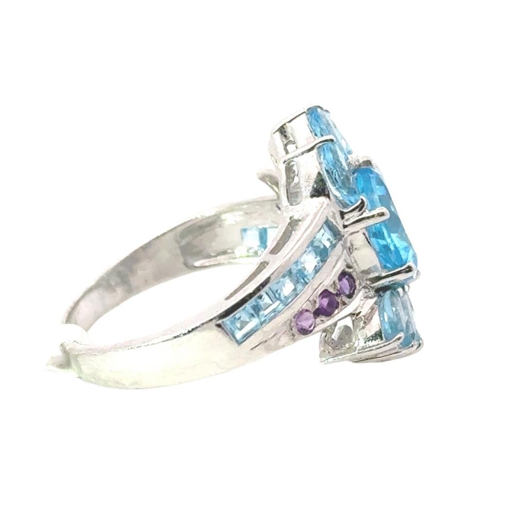 For Sale:  Bold Blue Topaz & Amethyst Cocktail Unisex Ring for Him in 925 Solid Silver 6