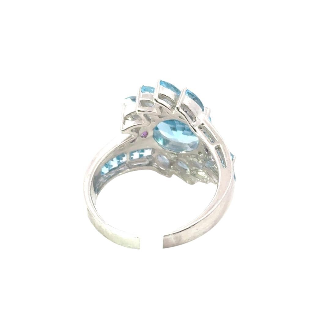 For Sale:  Bold Blue Topaz & Amethyst Cocktail Unisex Ring for Him in 925 Solid Silver 7