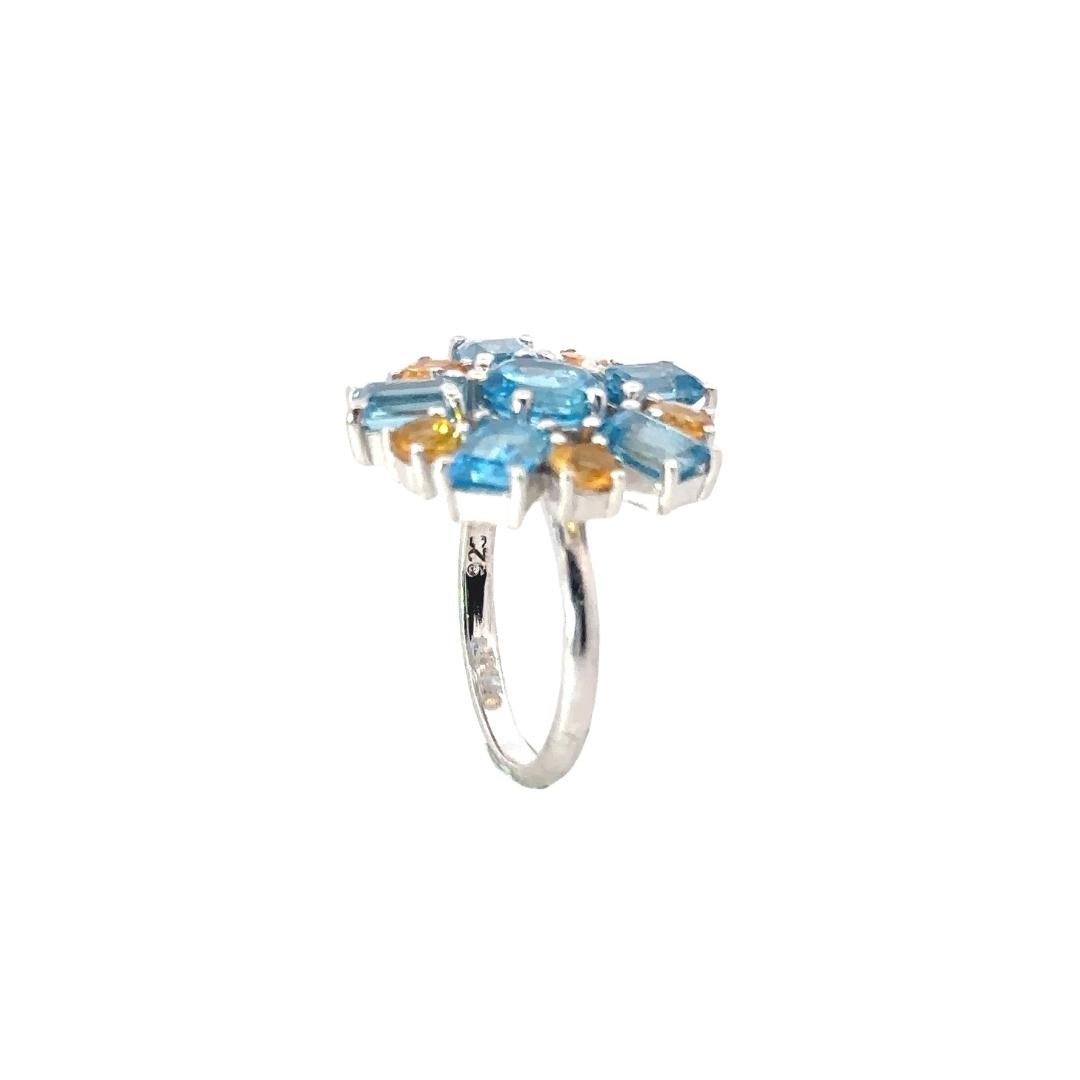 For Sale:  Dazzling Blue Topaz and Citrine Burst Cocktail Ring for Her in Sterling Silver 3