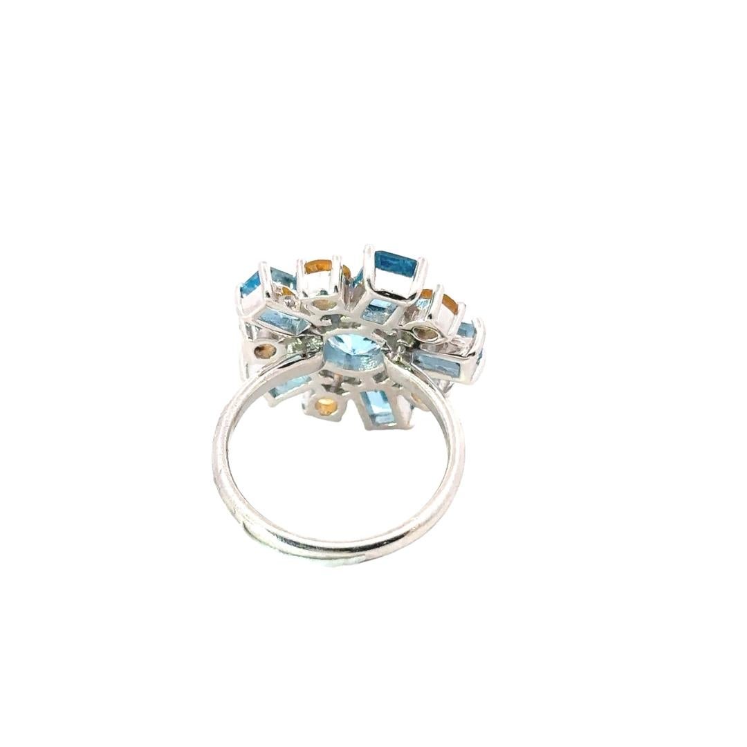 For Sale:  Dazzling Blue Topaz and Citrine Burst Cocktail Ring for Her in Sterling Silver 6