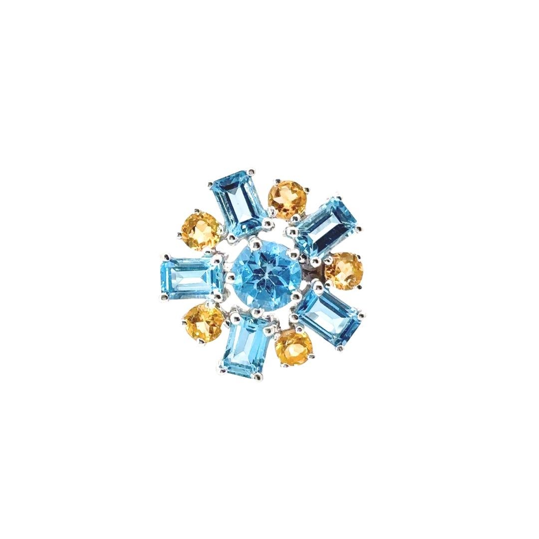 For Sale:  Dazzling Blue Topaz and Citrine Burst Cocktail Ring for Her in Sterling Silver 7