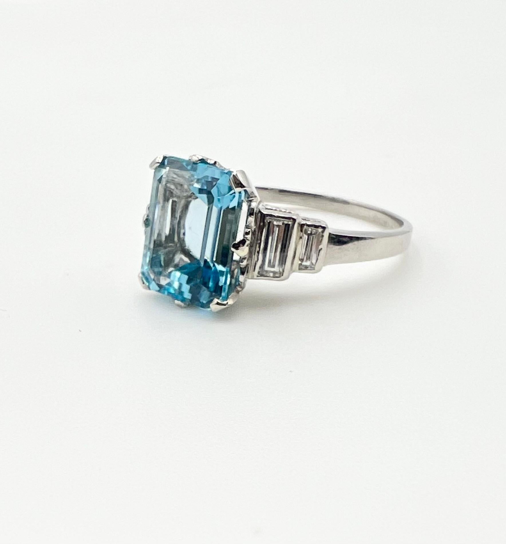 Modern Art Deco Blue Topaz and Diamond Platinum Ring