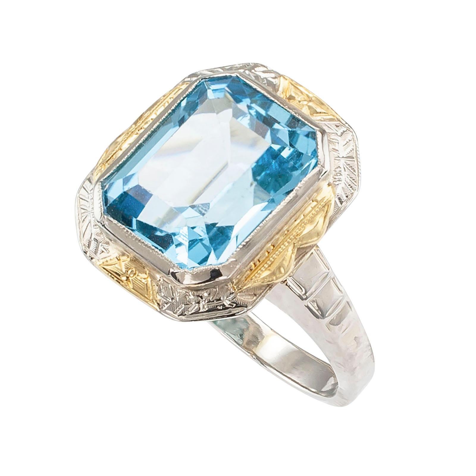 art deco blue topaz ring