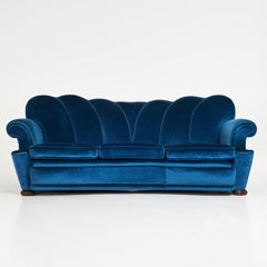 Art Deco Blue Velvet Sofa, Sweden 1940s