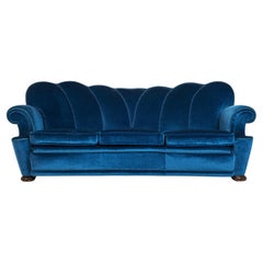 Art Deco Blue Velvet Sofa, Sweden 1940s