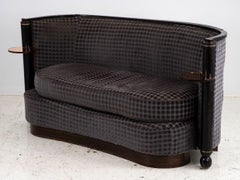 Art Deco Blue Velvet Sofa with Attached Lucite Drinks Tables, France 1930s