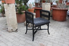 Blauer Vintage-Rattan-Golfhocker im Art-déco-Stil, Patio Prag Rudniker, 1930er Jahre, Wien