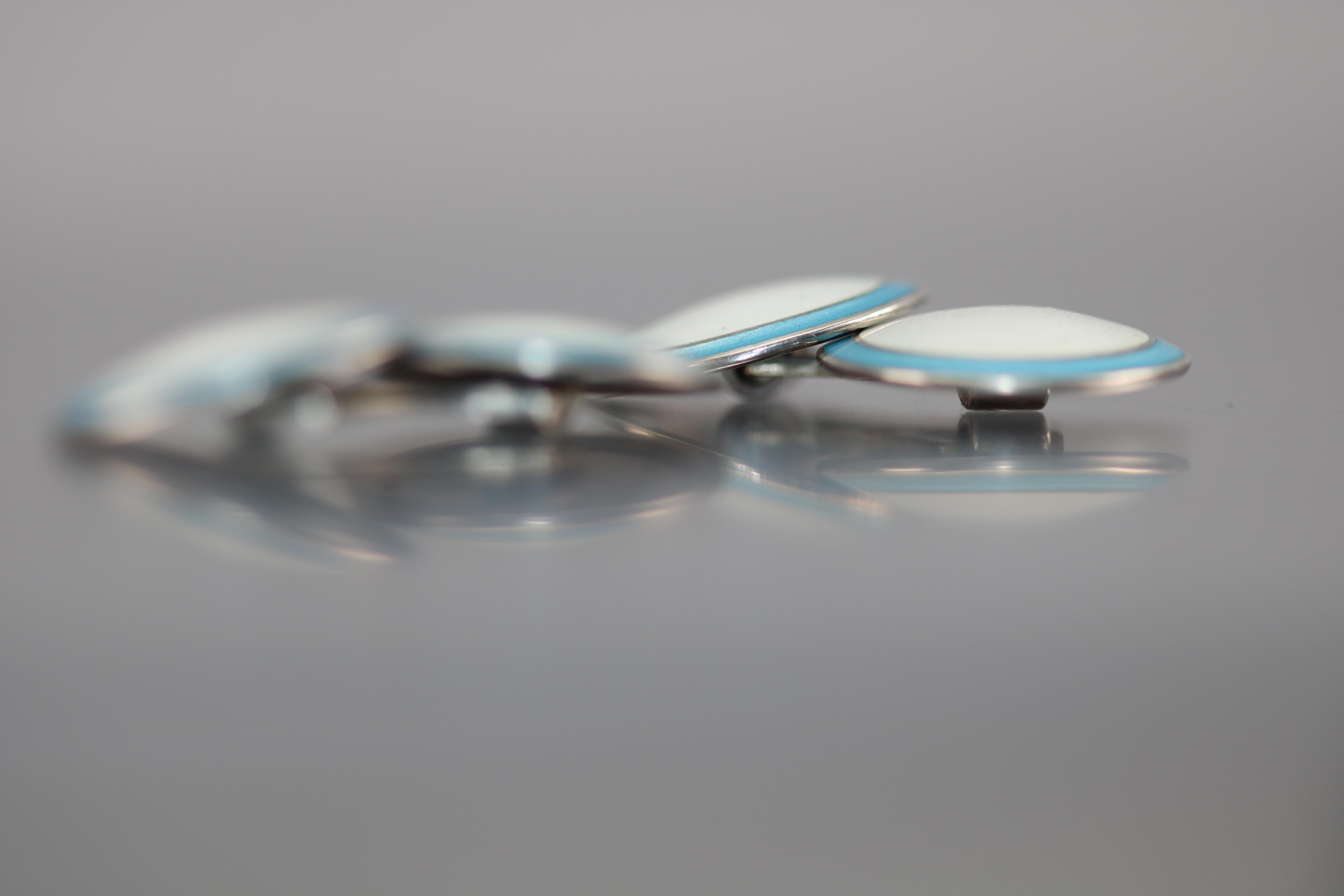 Art Deco Blue/White Enamel Cufflinks Sterling Silver, circa 1920 3