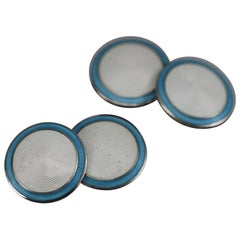 Art Deco Blue/White Enamel Cufflinks Sterling Silver, circa 1920